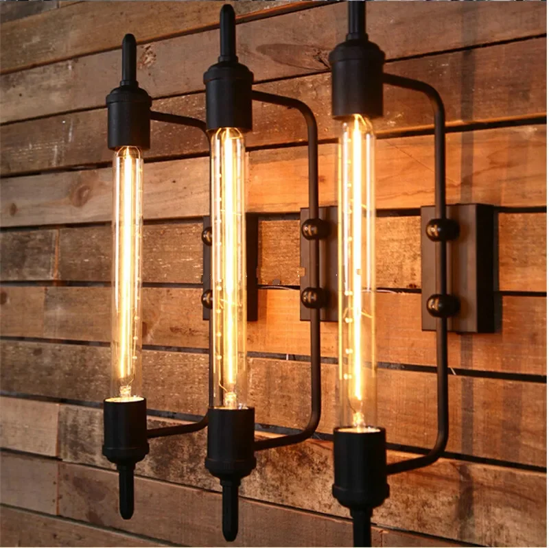 

Free Shipping Vintage Black Steam Pipe Metal Wall Sconces Fixtures Lights Bar Wall Lamps 1 Free Retro Bulb