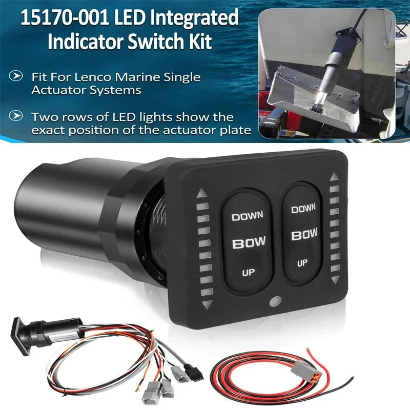 15170-001 LED Integrated Indicator Tactile Trim Tab Switch Kit with Pigtail Parts Fit for Lenco Marine Single Actuator Systems