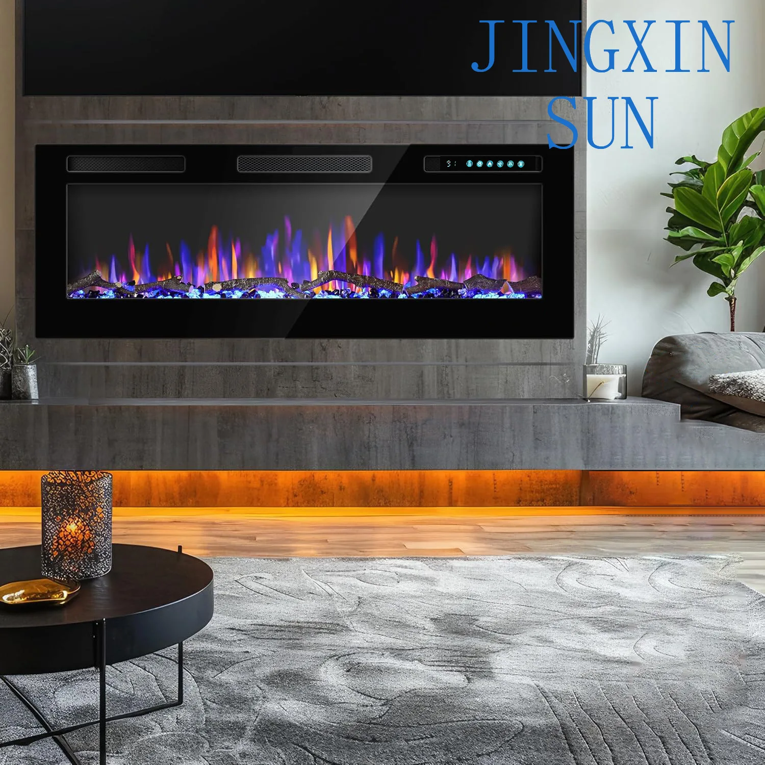 Home Heating Wall-Mounted Electronic Fireplace Decorative Realistic Flame 36/42/50/60/68/72 Inch Intelligent Background