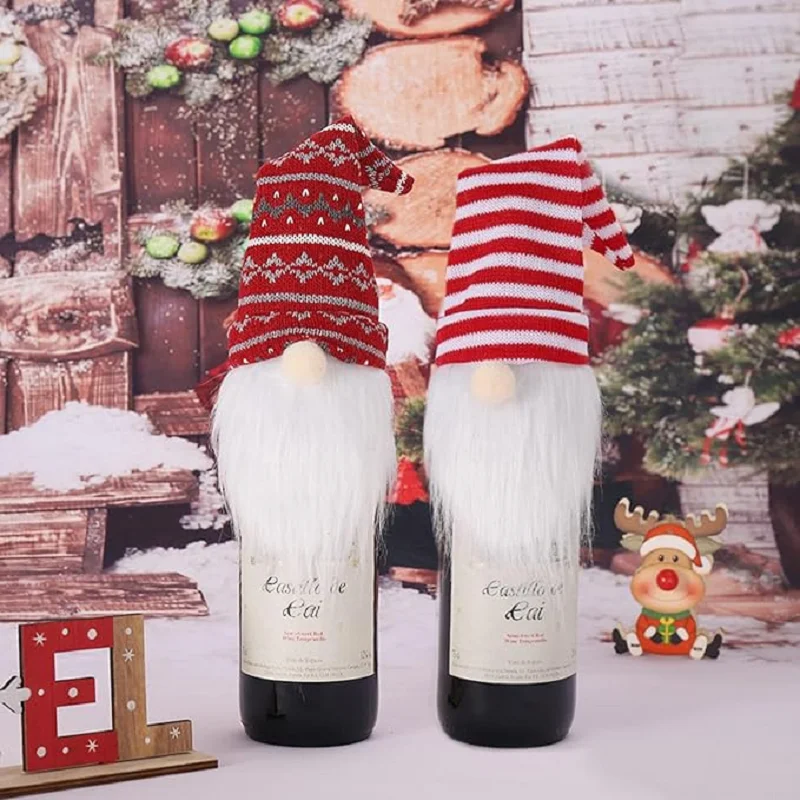 12PCS Christmas Wine Bottle Cover Decor Santa Claus Dustproof Bottle Bag Lovely Creative Home Party Xmas Party Table Decor Gifts