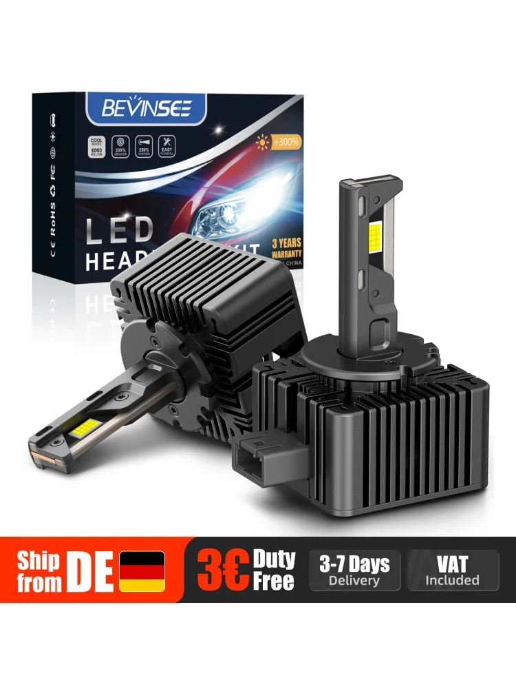 BEVINSEE D1S D1R D3S D3R D2S D2R D5S CANbus LED-Scheinwerferbirne 80W 8000LM Superhelle HID-Xenon-Ersatzlampe Plug&Play 6000K 12V