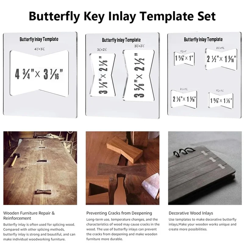 BABZ-Professional Butterfly Inlay Template And Router Templates Transparent Wooden Joint Marking Ruler Set For Woodworking
