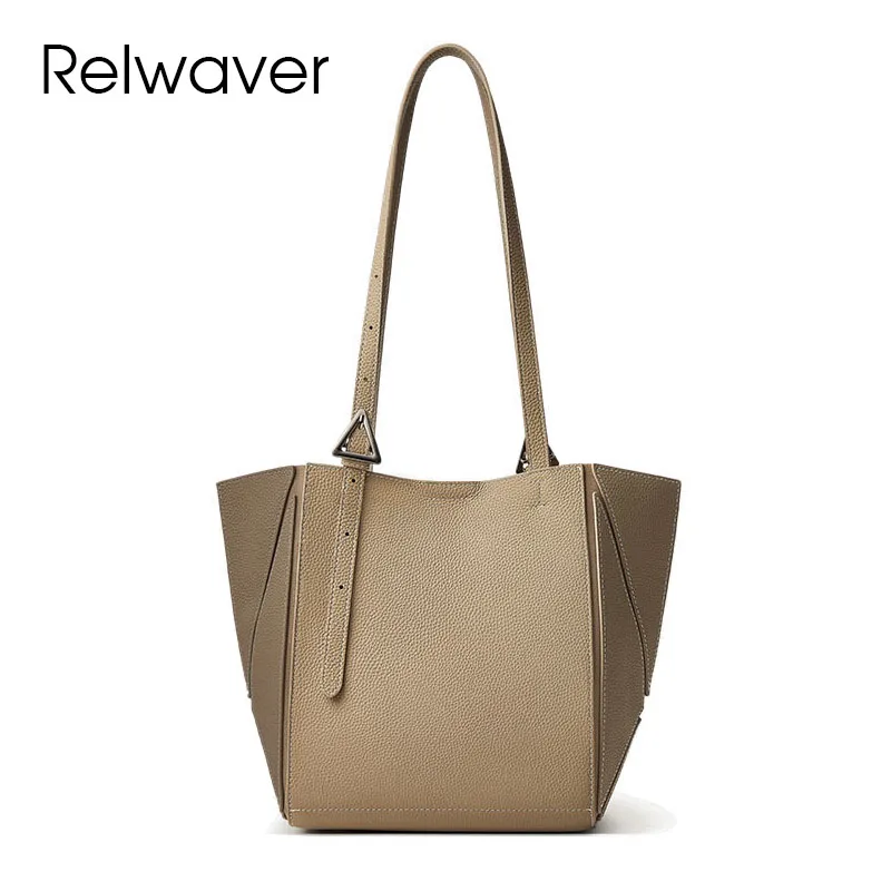 

Relwaver women shoulder bag genuine leather tote bag 2025 winter fashion changeable shape women bag thread brief commuting bag