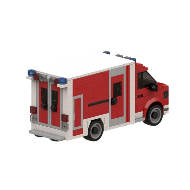 MOC-bloques de construcción de ambulancia de rescate europeo, Kit de modelo de vehículo de emergencia con pantalla Interior detallada, regalo para niños y adultos