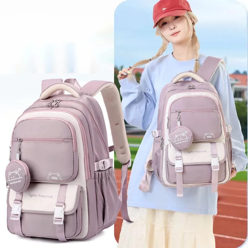 Y2K English Backpacks Girl Animal Casual Splicing Buckle Color Backpacks High Capacity Student 16 Inch Air Cushion Backpacks New