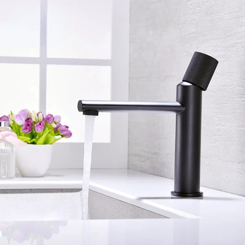 

Matt Black & Gold Rose Faucet 100% Brass Bathroom Basin Faucet Knurling Design Deck Mounted Water Mixer Tap Brushed Gold