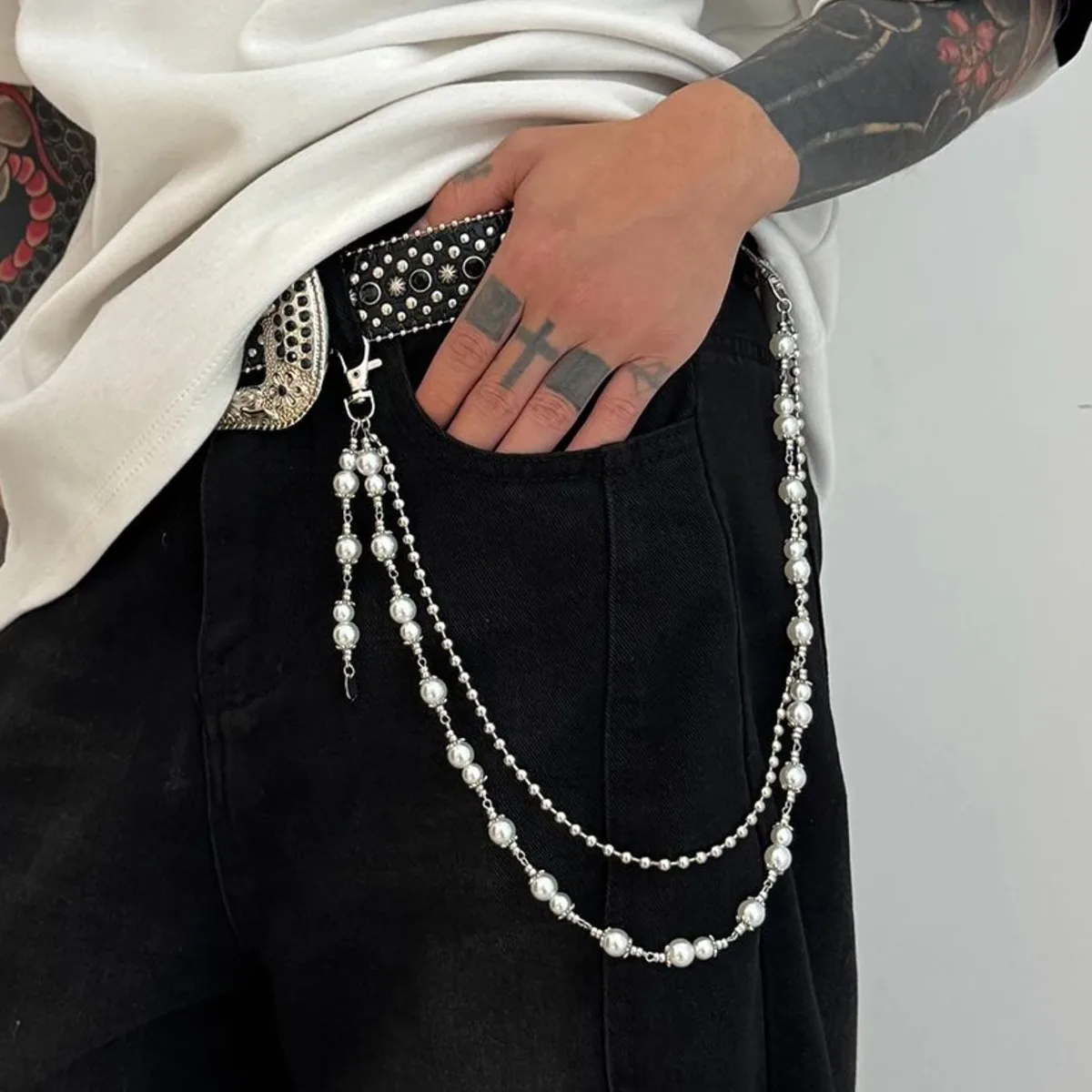 Ingemark 2025 Faddish Unique Imitation Pearl Alloy Waist Chain for Men Women Summer Jeans Pants Chain Punk Jewelry Accessories