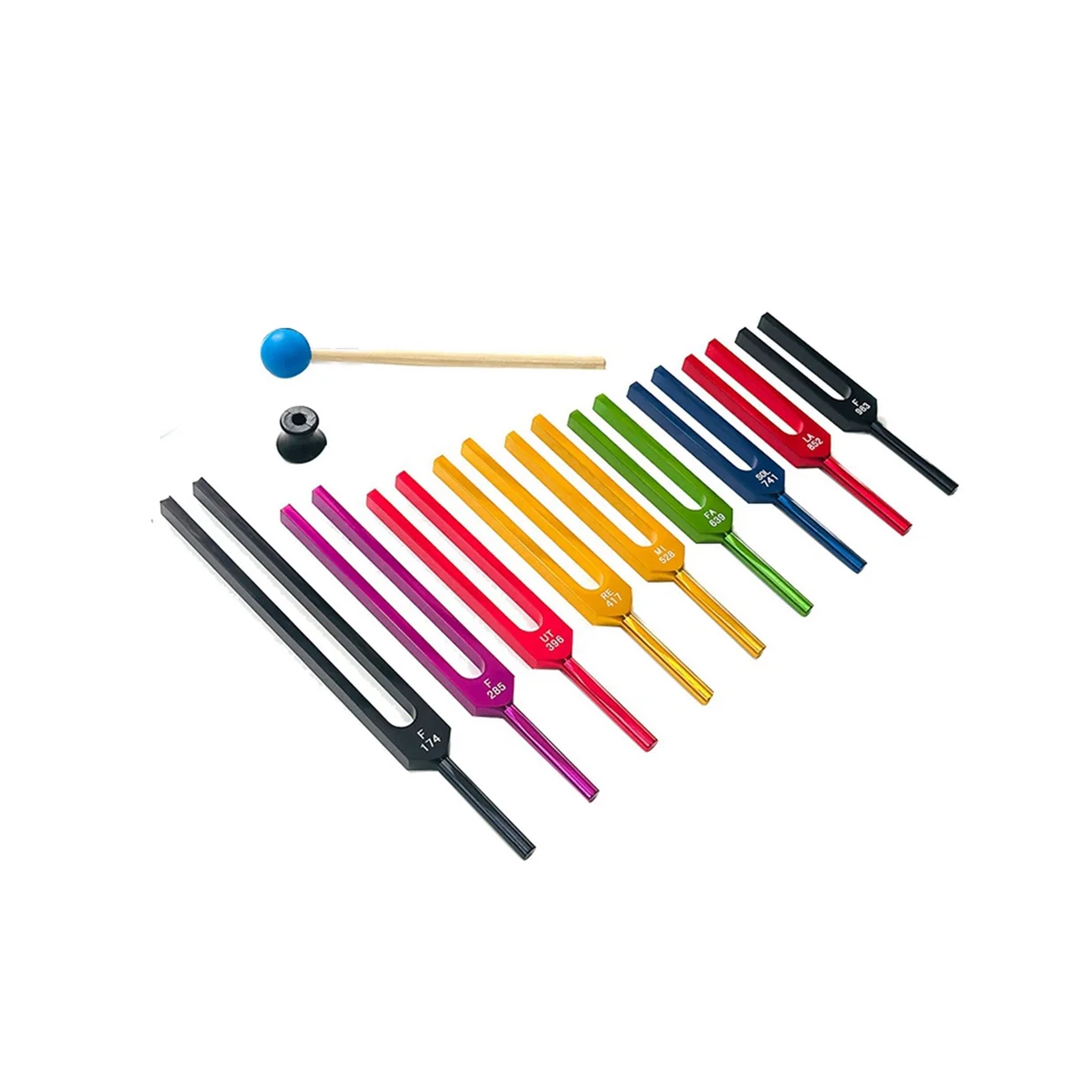 New 9 Pieces of Colorful Solfeggio Aluminum Alloy Tuning Forks, Tuning Forks for Therapy, Voice Therapy Blue