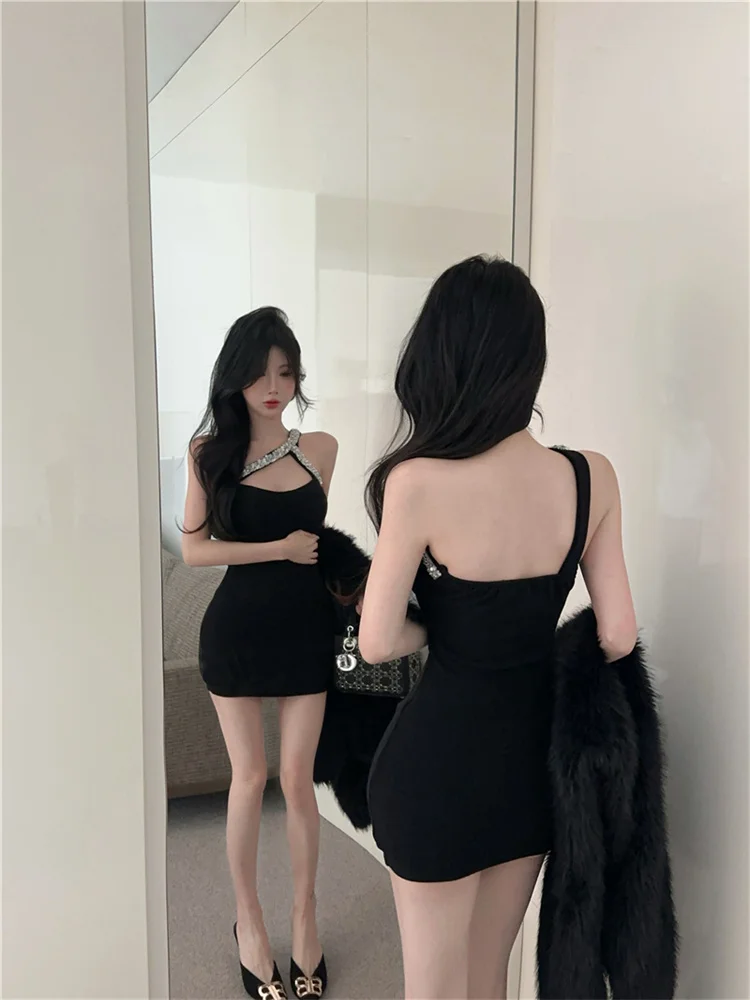 Luxe Ontwerp Een Schouder Feestjurk vrouwen Sexy pailletten Bandjes Hemdje Jurken Zomer Nieuwe Pittige Meisje Zwarte Bodycon Vestido