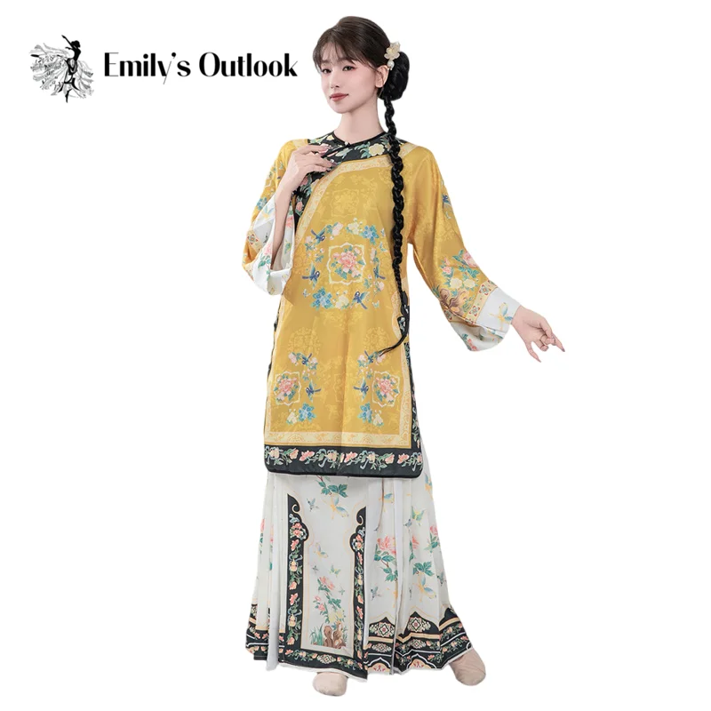 

Chinese Hanfu Dress for Women Long Sleeved Horse Face Skirt Chinese Traditional Ancient Costume Cheongsam Qing Dynasty Mamianqun