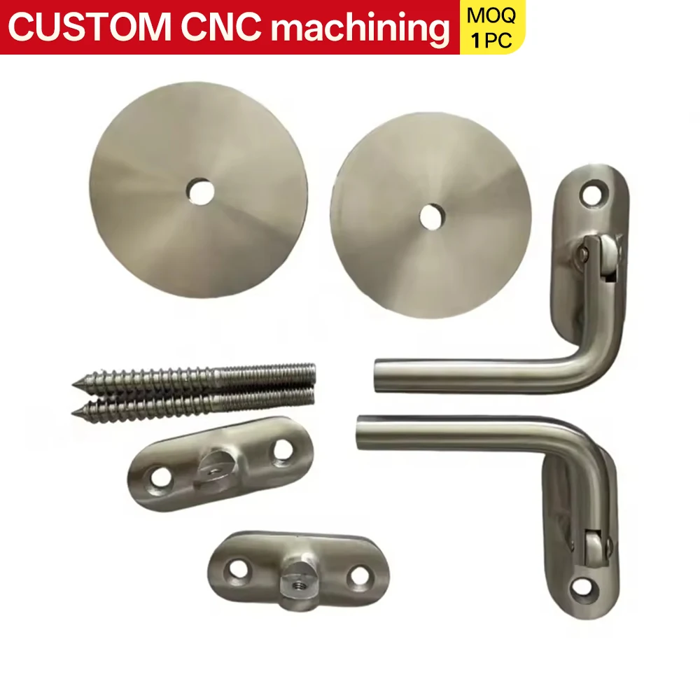Custom CNC-machined stainless steel handrail brackets Stair handrail glass balustrade posts Glass balustrade supports