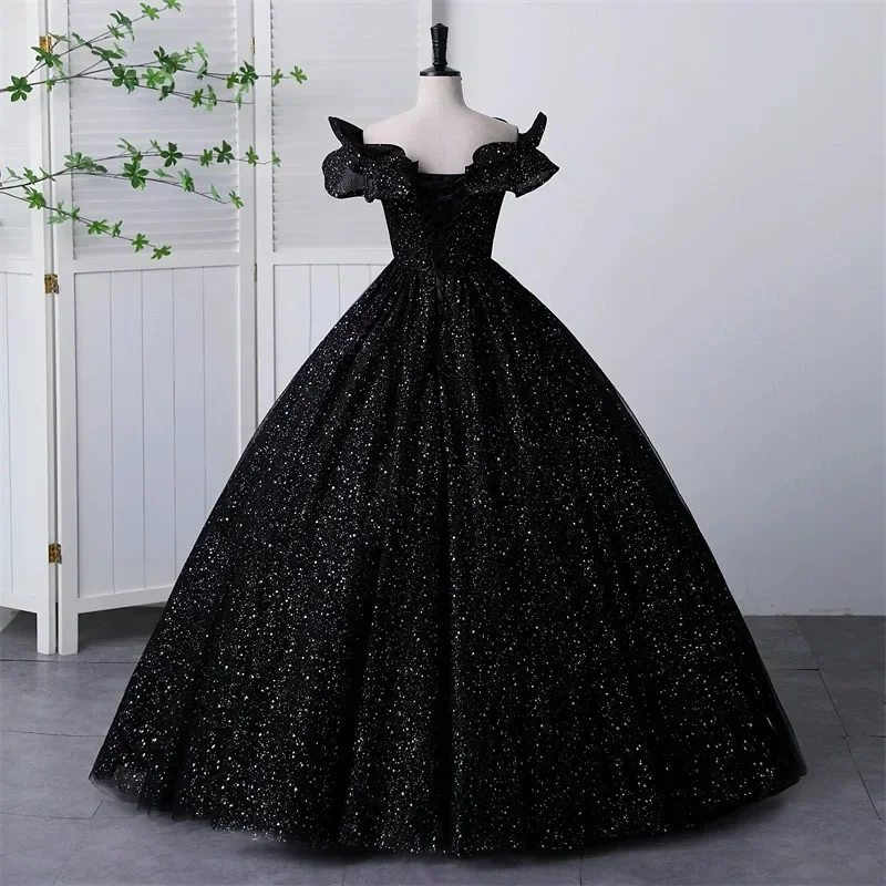 LIYYLHQ Black Ball Gown Quinceanera Dresses Shiny Sequin Beading Masquerade Princess Party Gowns Vestidos De 15 Anos Customized