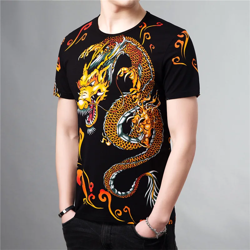 3D Printed Dragon Pattern Summer Dress New Short Sleeve T-shirt Men's Cotton Top Half Sleeve Loose Shirt Half Clothes Tide