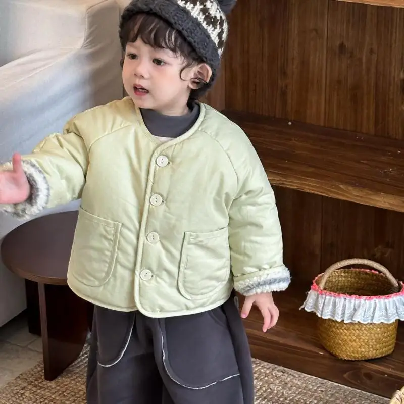 

2025 Winter New Children Warm Coat Boys Girls Double Sided Cotton Padded Jacket Solid Baby Plus Velvet Thick Coat Kids Clothes