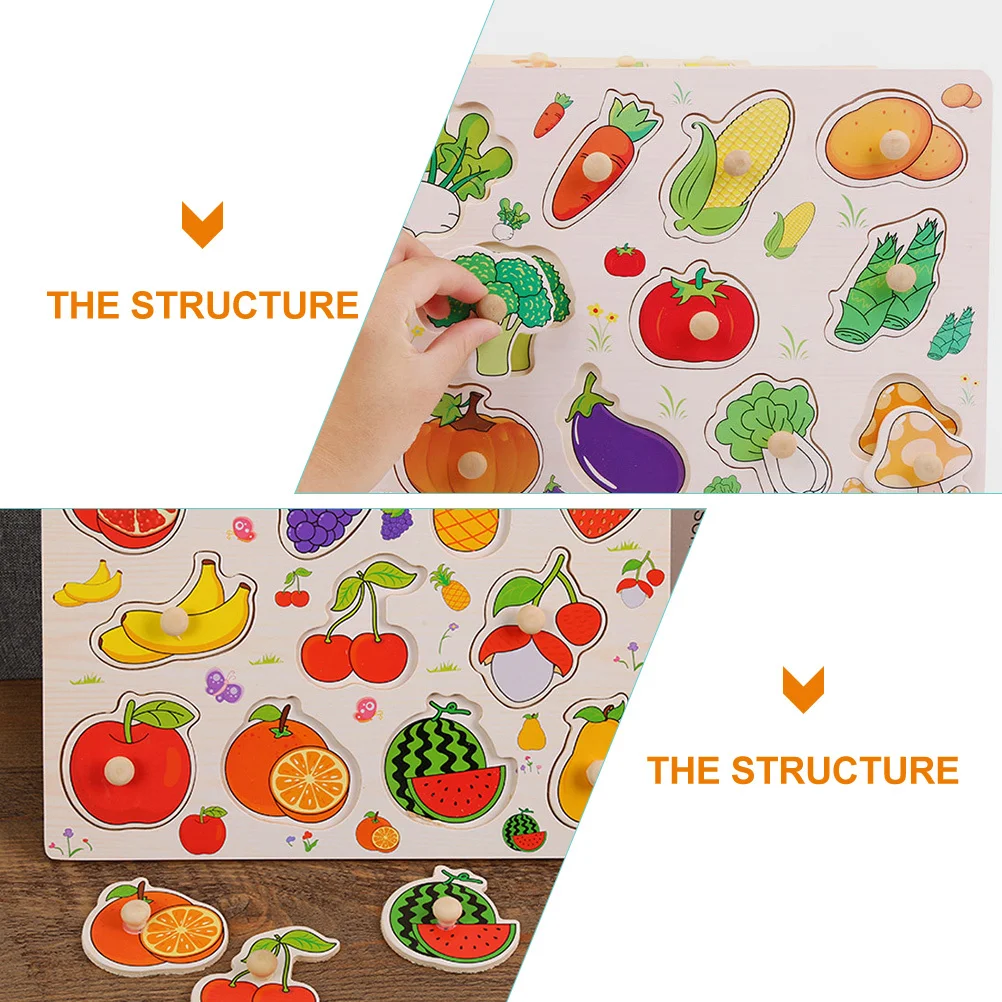 لوحة انتزاع يدوية للفاكهة الخشبية للأطفال الصغار، ألغاز تعليمية للتعلم المبكر، شكل تفاعلي منزلي مطابق للتعرف على الألوان #1