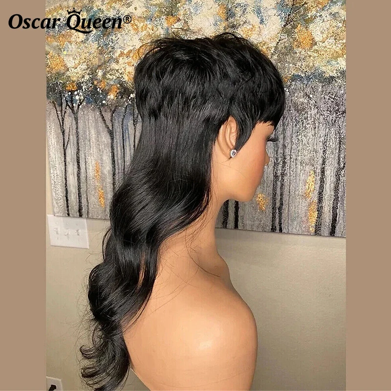 18inch 150% Density Wig With Bang Body Wave Human Hair Wigs For Women Pixie Cut Wig Human Hair Perruque Cheveux Humain Hd Lace