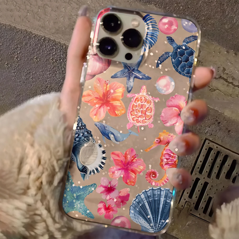 Summer Sea Turtles Clear Glitter Phone Case For iPhone 17 15 13 16 12 11 14 Pro Max 17 Air XR X 16e Cases Shockproof TPU Cover view 4