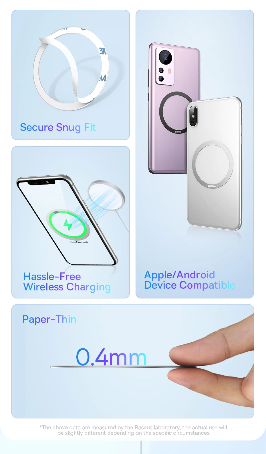 Baseus 2 Stück magnetische Metallplatten-Aufkleberringe für kabelloses Ladegerät, Telefonhalter für iPhone 17 Air 16 15 Pro Max, Ladering – Detail 3