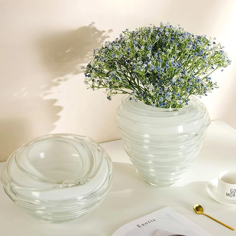 Glass vase flower pot creative transparent winding white swirl flower arrangement soft ornament flower pot vase