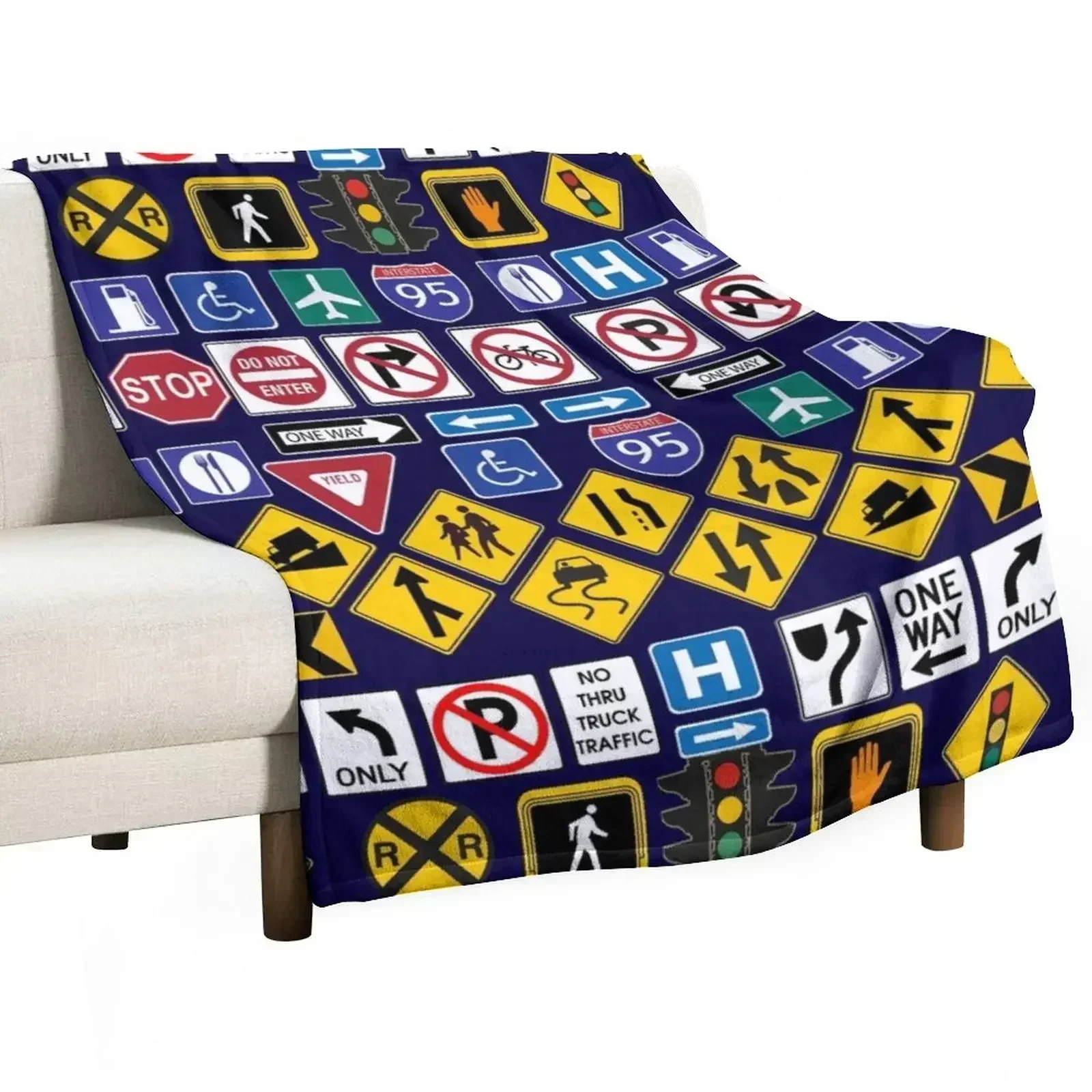 

Road Signs, Regulations Signs Throw Blanket Moving Flannel Fabric Blankets