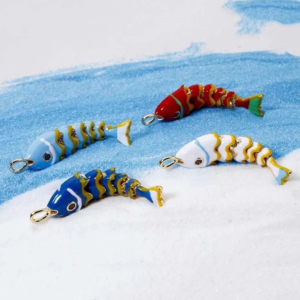 Carp Plated Enamel Fish Charms Jewelry Accessories 3D Movable Mini Metal Fish DIY Pendants Creative Brass Colorful Small Koi