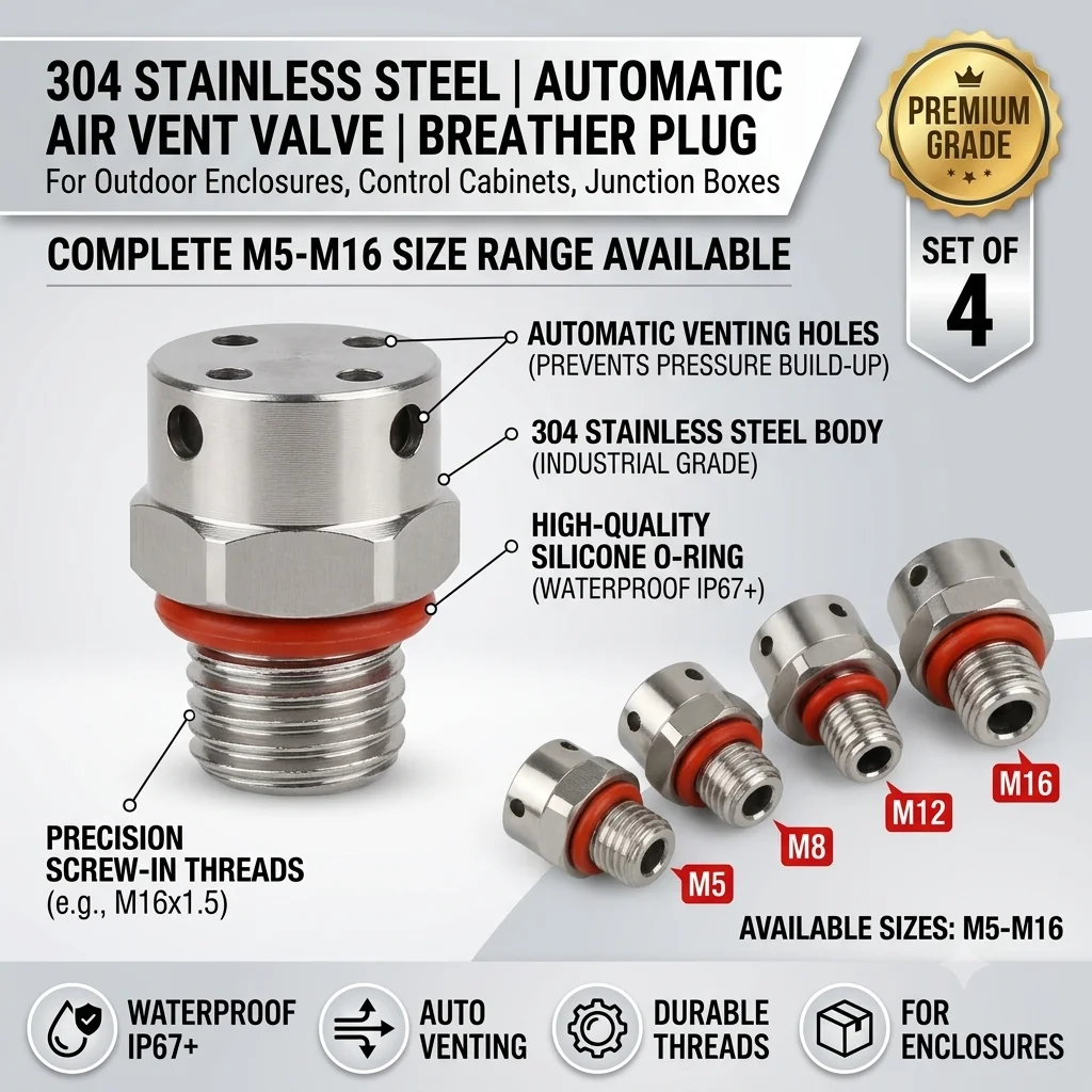304 Stainless Steel Air Vent Valve Waterproof Screw In Breather Vent Valve M5 M6 M8 M10 M12 M14 M16 M18 M20 Automatic Venting