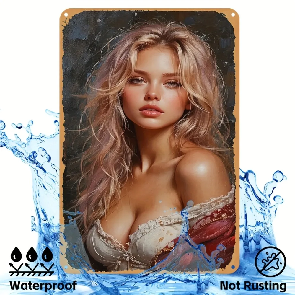 ديكور فني جداري عتيق من الألومنيوم - فستان أحمر مقاوم للماء والغبار، تصميم مسطح ثنائي الأبعاد، هدية مثالية للمنزل والمقهى وعيد الميلاد