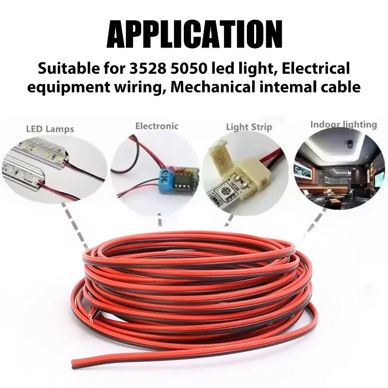 5/10/20M Electrical Wire Tinned Copper PVC 22AWG Insulated Red Black Cable 2PIN for Single Color LED Strip Light Extension Wire