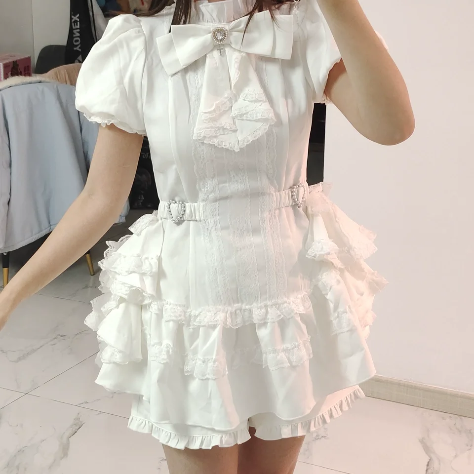 

Sweet Cute Bubble Sleeve Elegant Gothic Mine Series Sets Lolita Style Mass Production Lace Splicing Multi-layer Fluffy Dress