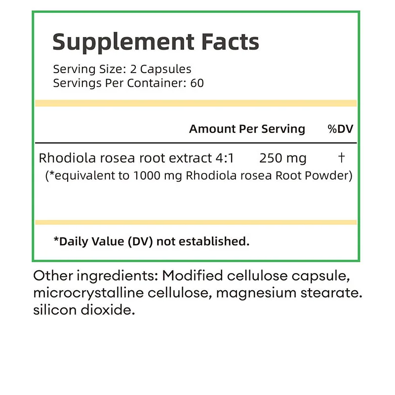 Rhodiola Rosea Capsules - Brain Enhancer, Improves Brain Function Support, Attention, Memory and Nervous System, Relieves Stress