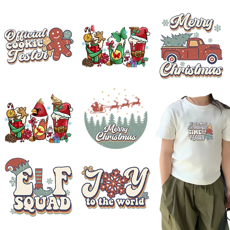 2025 Christmas Iron on Clothing Stickers for Kids Coat and Bag DIY Decoration Heat Transfer Cartoon Christmas Theme Patches