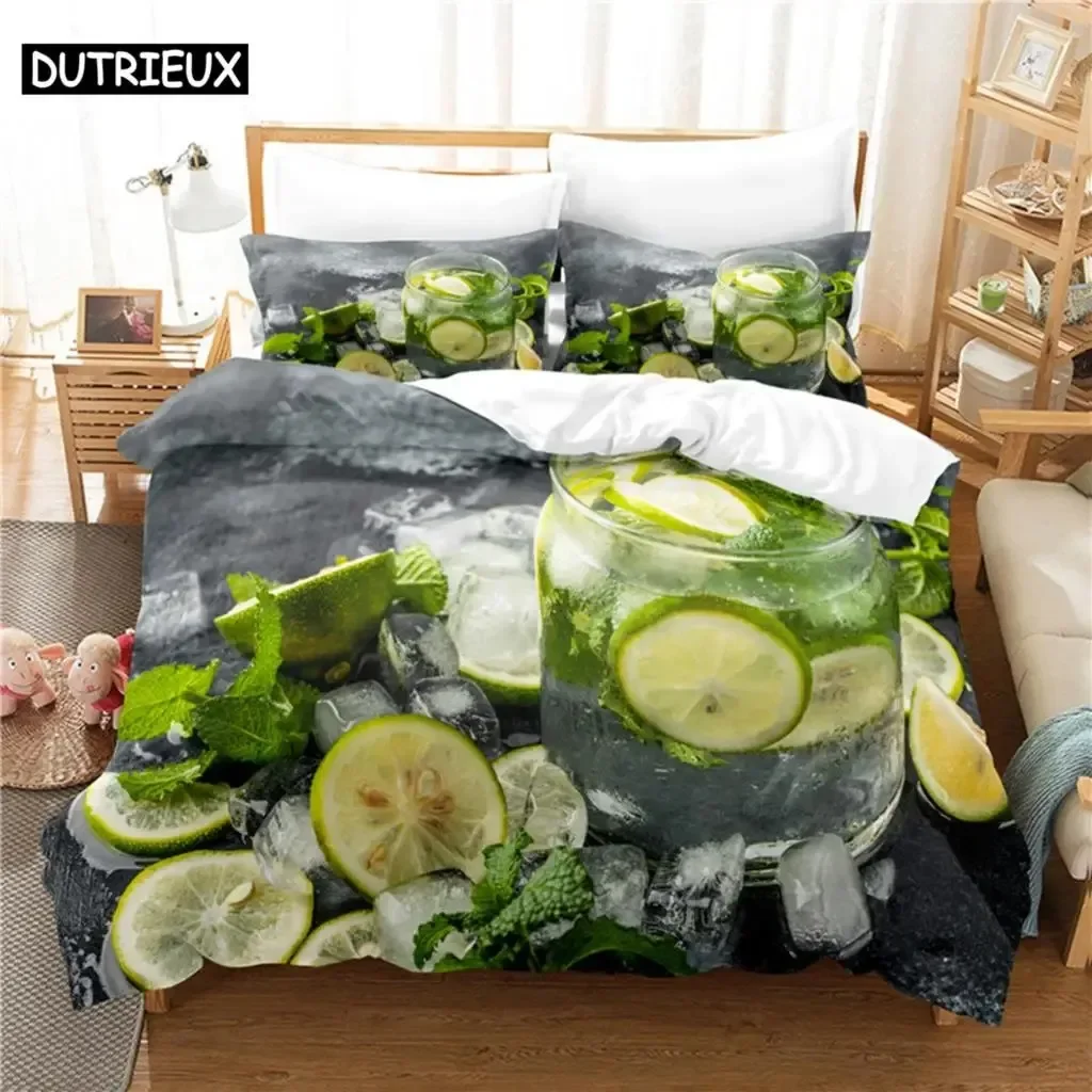 Refreshing Lemonade Comfortable Duvet Quilt Cover Pillowcase Bedding Set Children Bedroom Decoration Home Textile