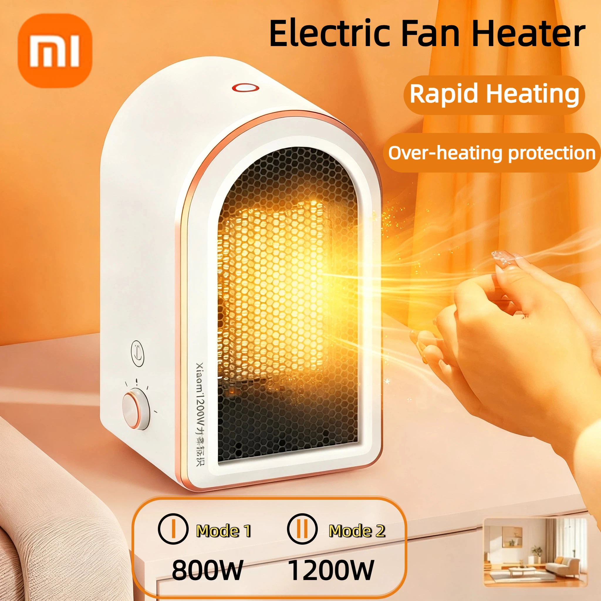 Xiaomi 1200W Electric Heater Wall Outlet Small Space Heater With Adjustable Thermostat Room Heater Home Appliance Heating Stove