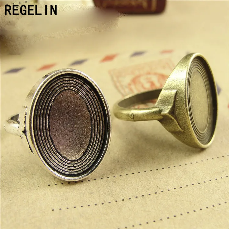 REGELIN Vintage Style Antique Silver/antique bronze Ring Cabochon Base 20pcs/lot size inner 18x13mm Fit Jewelry Making Findings