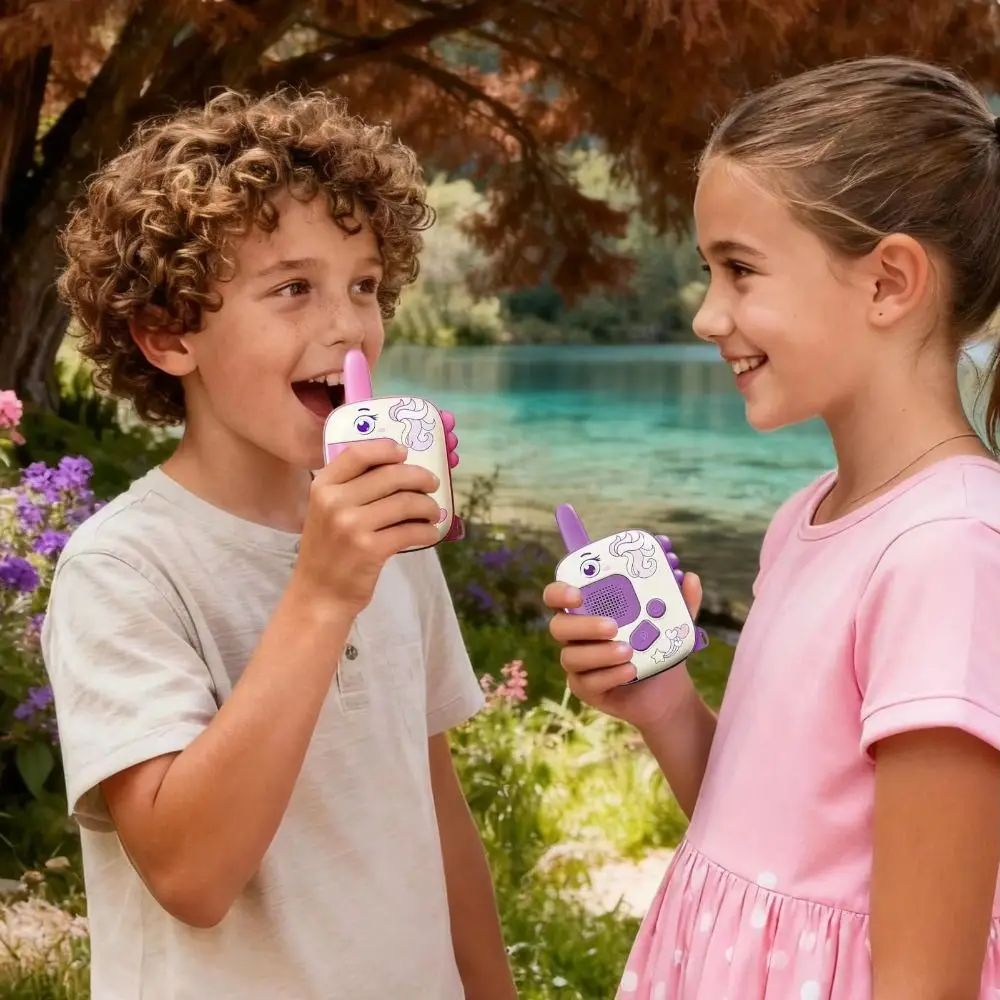 1 par adorável dinossauro crianças walkie talkies longo alcance um clique chamada brinquedo de comunicação sem fio cordão wearable