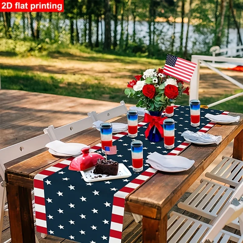 VIKAMA Patriotic Table Setting USA Table Runner, 4th of July Rectangular Dining Table Cover for Independence Day Party Decor