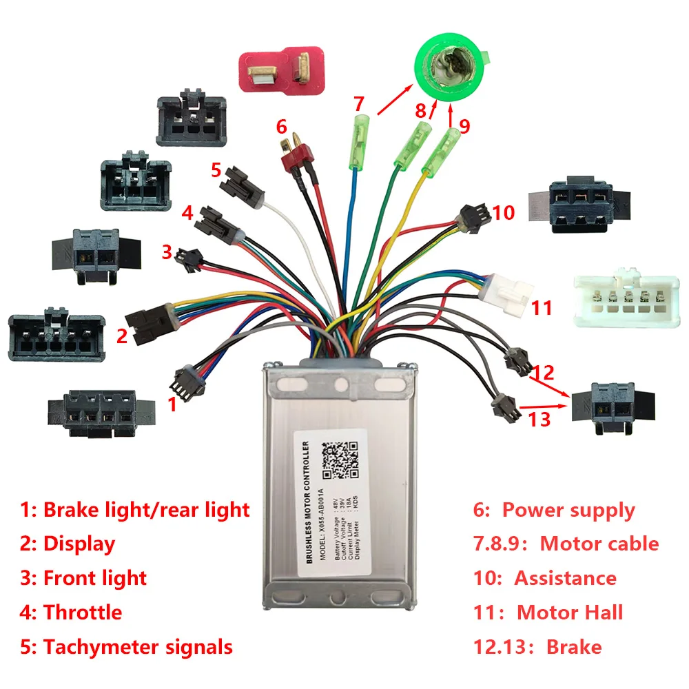 

X055-AB001A EBike Brushless Motor Controller 48V 18A E-Bike Parts Mountain Bike Speed Controller For Display Meter KDS