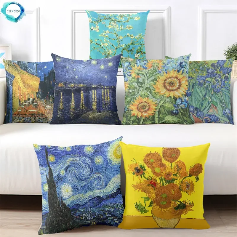 Van Gogh Oil Painting Print Collection Decorative Pattern Home Pillowcase Square Office Decor Cushion Cover