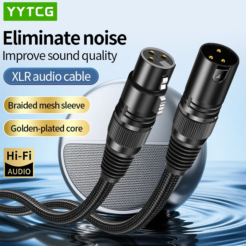 YYTCG 3‑Pin XLR Male to Female Audio Cable High Purity Oxygen‑Free Copper Gold‑Plated Braided Shielded XLR Microphone Cord