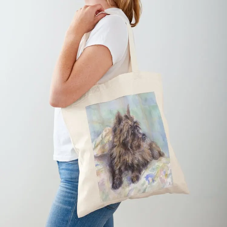 حقيبة يد نسائية من Cairn Terrier Dog Portrait Tote حقيبة تسوق قماشية للمتسوقين على الشاطئ