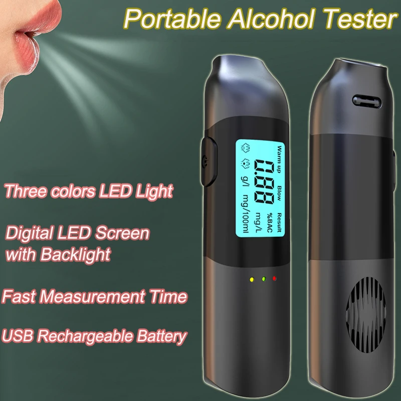 

Portable Alcohol Tester with LED Digital Display Alcoholmeter Alcohol Tester Electronic Breathalyzer Non-Contacting Detector