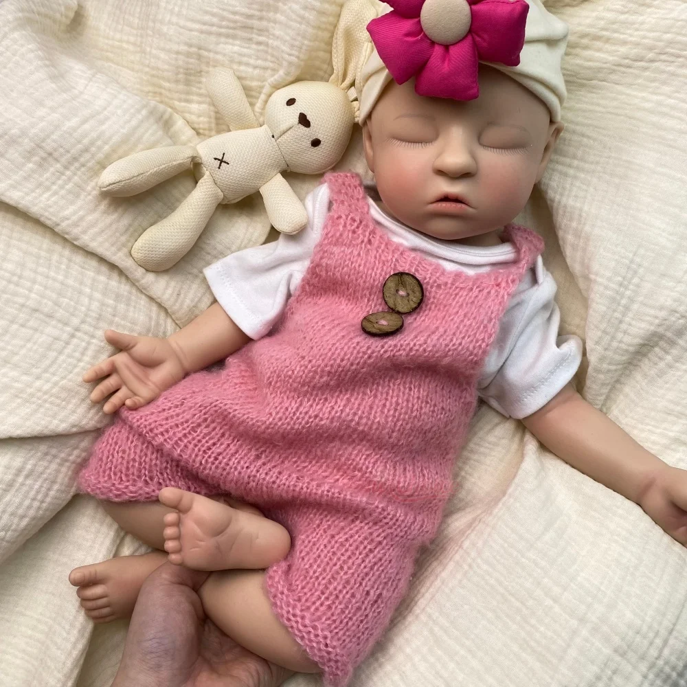 High Simulation 50cm Asleep Silicone Reborn Girl Soft Touch Feeling Realistic Skin Veins Washable Doll for Emotional Support ﻿