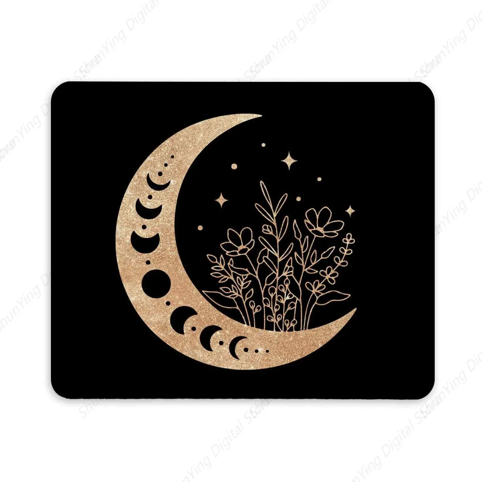 Black Gold Moon Mouse Pad Bohemian Anti Slip Rubber Pad Desktop Computer Gaming Mouse Pad Gift 18*22cm