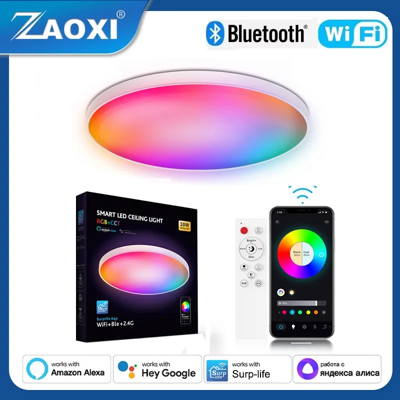 ZAOXI Smart WIFI Bluetooth Remote Control RGBCW Dimming Color Adjustable Alexa Voice Modern Ultra-Thin Simple Ceiling Light