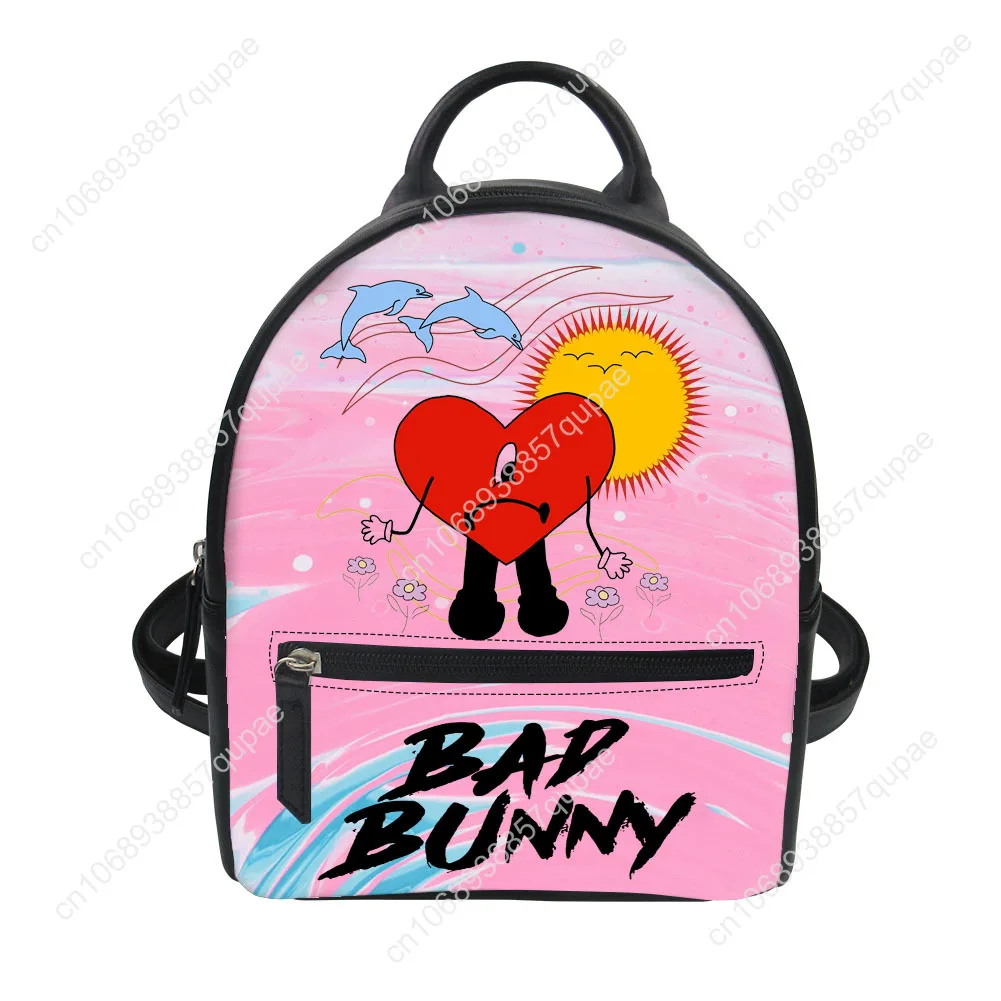 

Bad Bunny Hip hop Rapper Custom Backpack Purse Women Carter Schoolbags Double Shoulder Bag Mini Daypack Leather Travel Bag