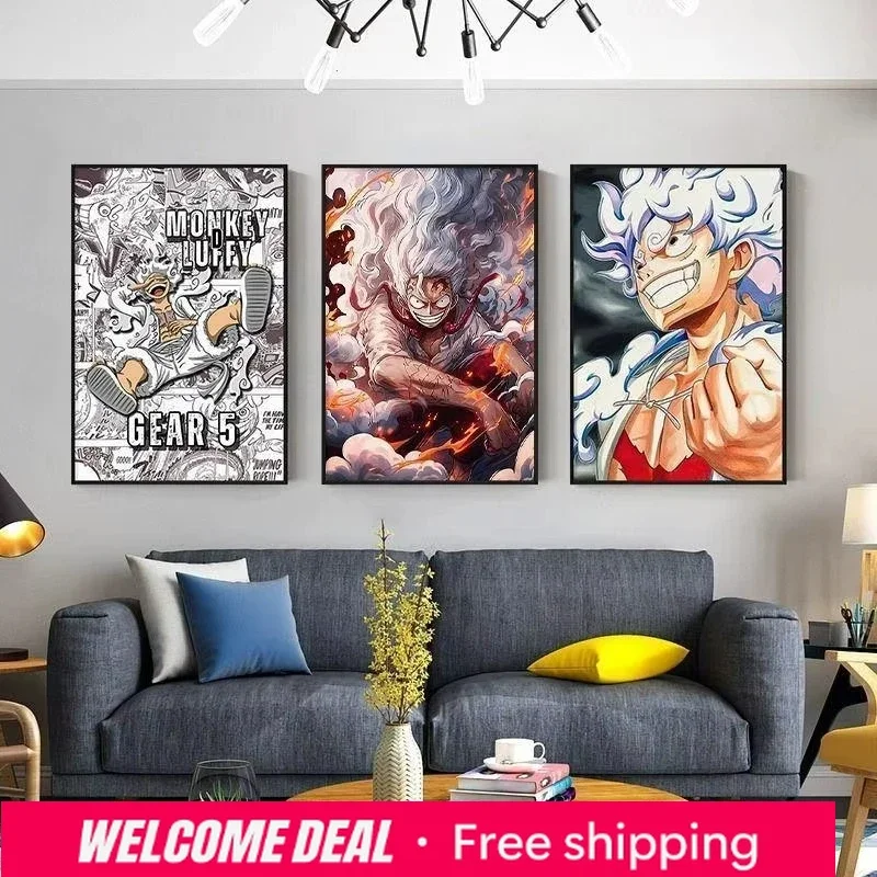 Póster HD sin Marco de Luffy Gear 5 de One Piece 2026, Decoración para Habitación, Artículos de Animación