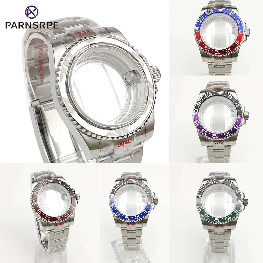 40mm Water Resistant Case 316L Stainless Steel Clear Case Back GMT Bezel Sapphire Crystal For Divers Japan NH35 NH36 8215