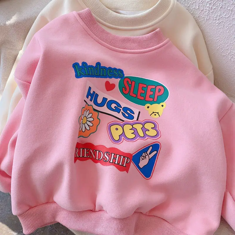 Single-Layer Fleece-Lined Medium Children's Wear Clothes Winter Velvet Padded Thickened Sweater Thermal Base Pullover Girls'