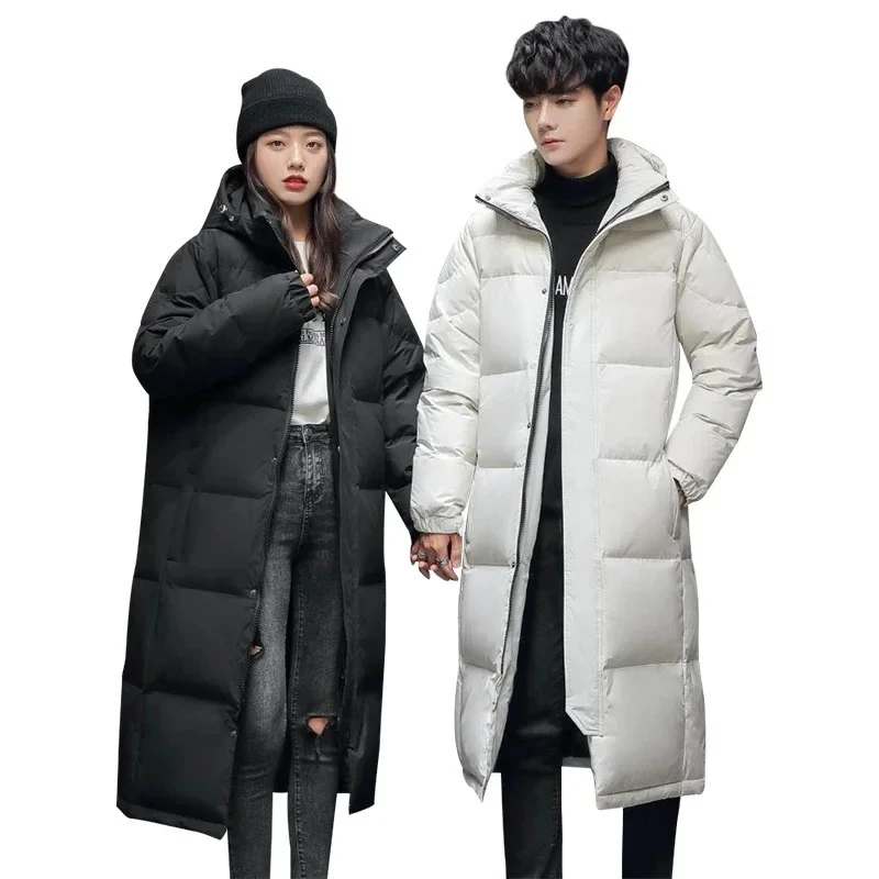 Inverno longo para baixo jaqueta marca na moda cor sólida com capuz pato branco para baixo parka feminino roupas de esqui ao ar livre casaco leve