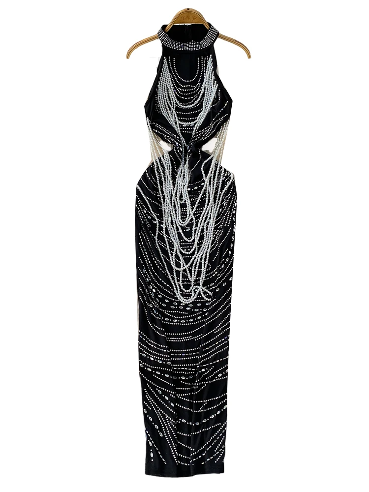 Ele Heavy-Detail Diamond Embelished Off-oulder adelgazante largo Dr para mujer sensación de lujo vestido acampanado de cintura alta